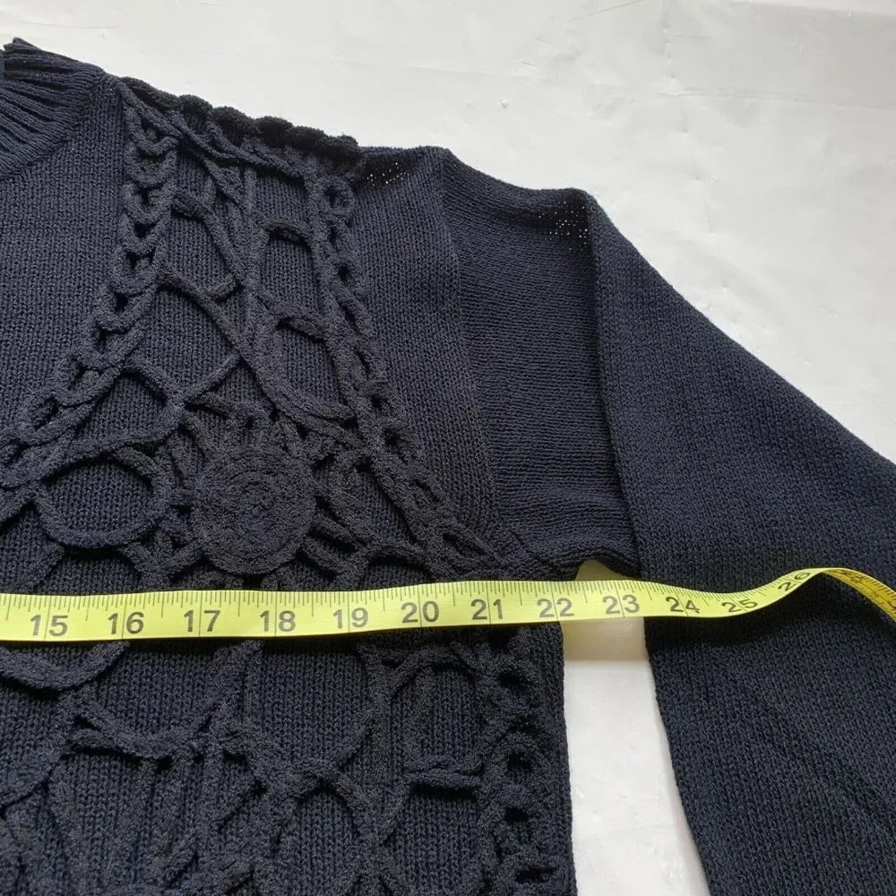 Vintage Ce'Ci Sweater Womens‎ M/L Black Crochet Chunky Knit Linen Blend Boho NEW